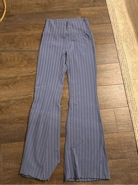 aerie Striped Ribbed High-Waist Flare Leggings - Dusty Blue